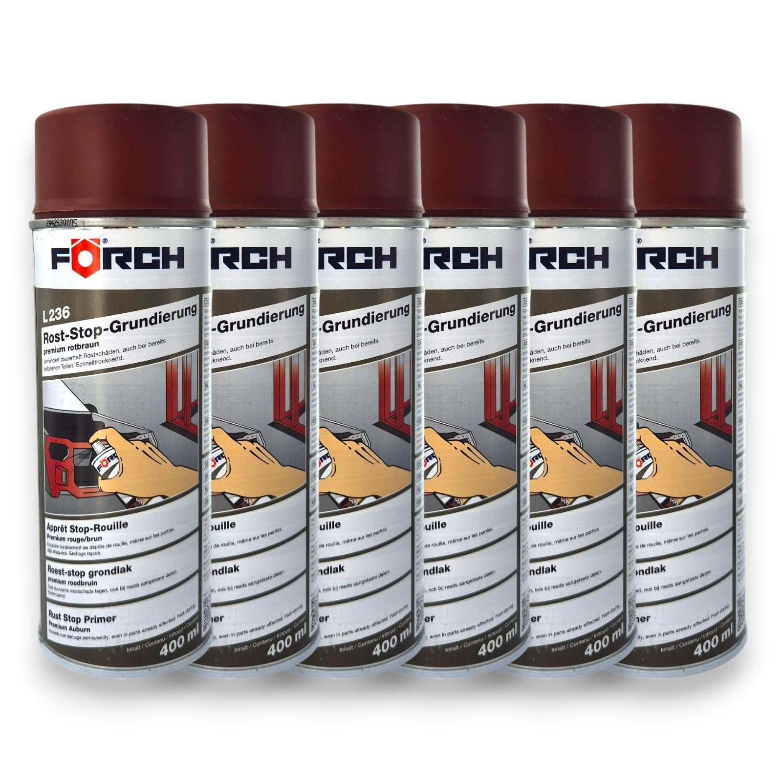 6x Förch Rost Stop Grundierung L236 Rostschutzspray Premium rotbraun 400ml