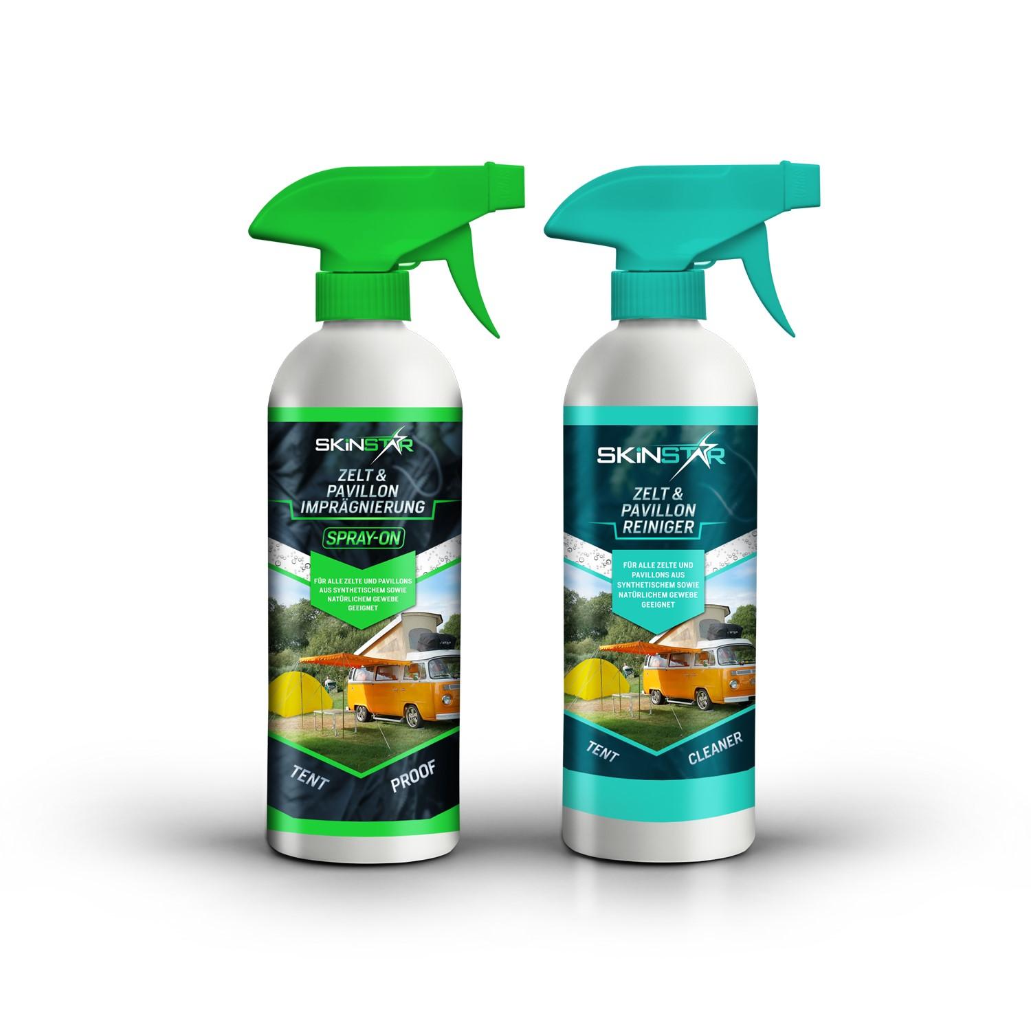 SkinStar Zelt & Pavillon Reiniger + Spray-On Imprägnierung Doppelpack je 500ml