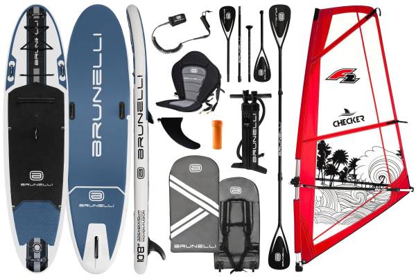 BRUNELLI 10.8 Windsurf Woven Double Layer iSUP Board aufblasbar Stand Up Paddle Checker 4,5qm Rigg