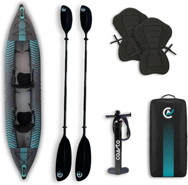 Coasto Liberty Kajak 2 Personen aufblasbar Drop-Stitch Kanu Set inkl. Paddel Sitze Pumpe 426cm 220kg