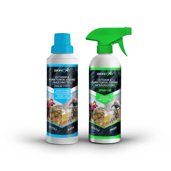 SkinStar Outdoor & Funktionskleidung Waschmittel ohne Duftstoffe + Spray-On Imprägnierung Doppelpack je 500ml