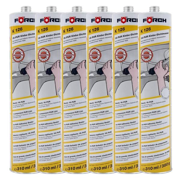 6x Förch K126 1K-PUR KLEBE-DICHTMASSE schwarz 310ml Schweller Spoiler Kleber