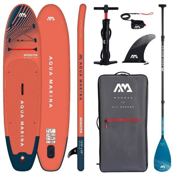 AQUA MARINA MONSTER 12'0" iSUP Board Set aufblasbar Stand Up Paddle Carbon Guide Paddel