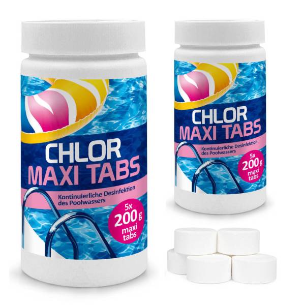 Chlortabletten Maxi für Pool 2 kg Langsamlöslich Tabs Pflege für Schwimmbad Chlor
