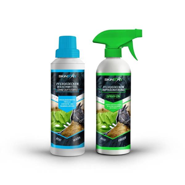 SkinStar Pferdedecken-Waschmittel ohne Duftstoffe + Spray-On Imprägnierung Rug Wash & Proof
