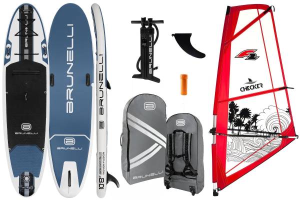 BRUNELLI 10.8 Windsurf Woven Double Layer Premium iSUP Board aufblasbar Stand Up Paddle Checker 4,5qm Rigg